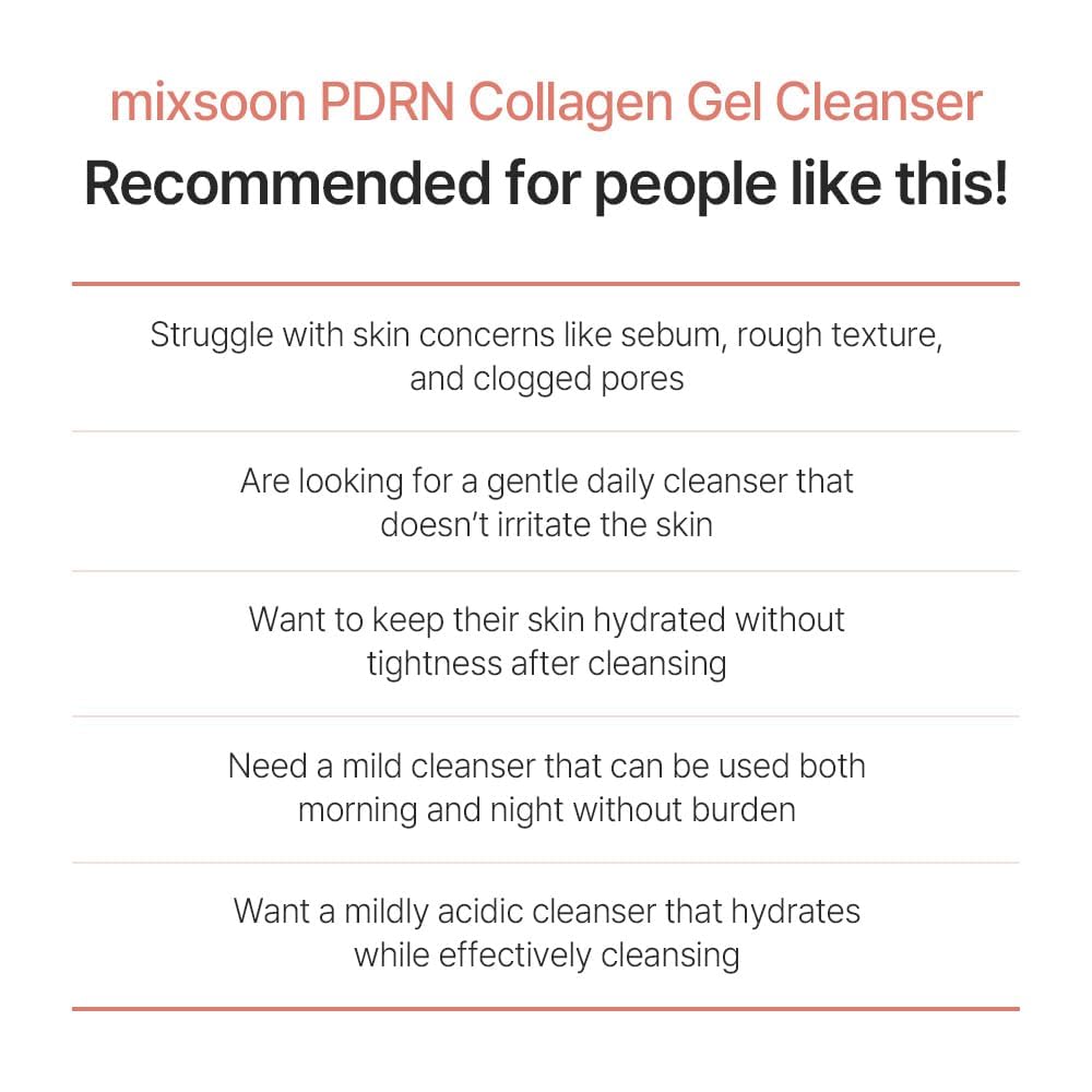 Mixsoon PDRN Collagen Gel Cleanser 100ml Facial Gel Mildly Sensitive Korean Cosmetics - Cleanser, Cleanser, Hypoallergenic, Acidic, Moisturizing,
