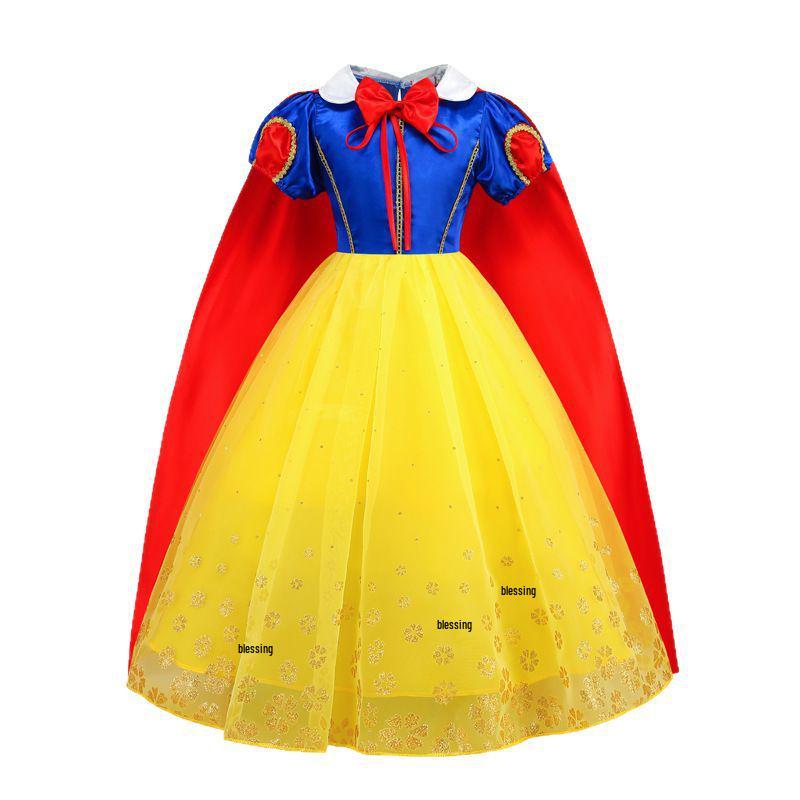 Girls' Summer Puff Sleeve Princess Dress - Snow White & Frozen Theme Net Yarn Dress