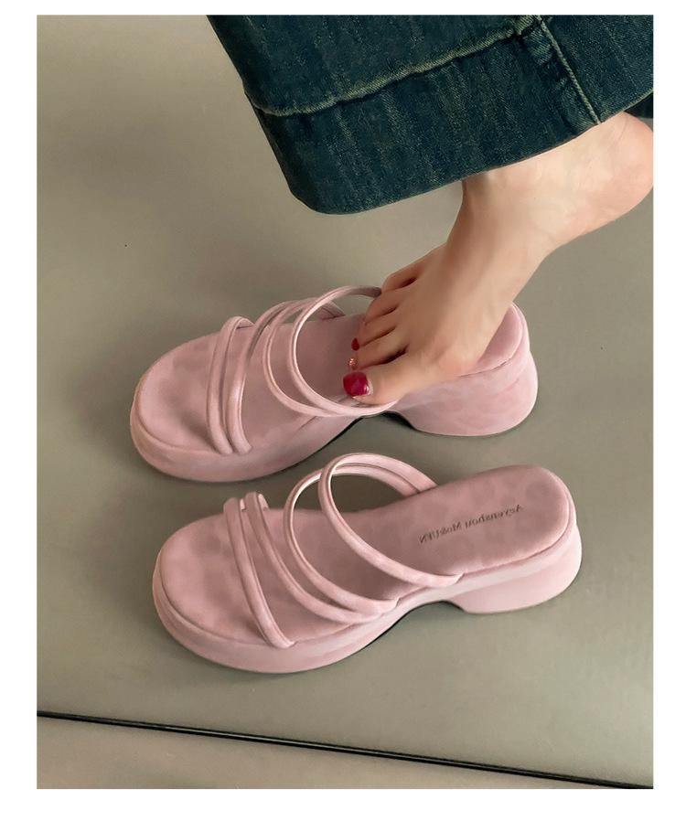 Summer Platform Heel Women Slippers Fashion Open Toe Narrow Band Slide Ladies Elegant Street Style Shoes Fashion Sandals