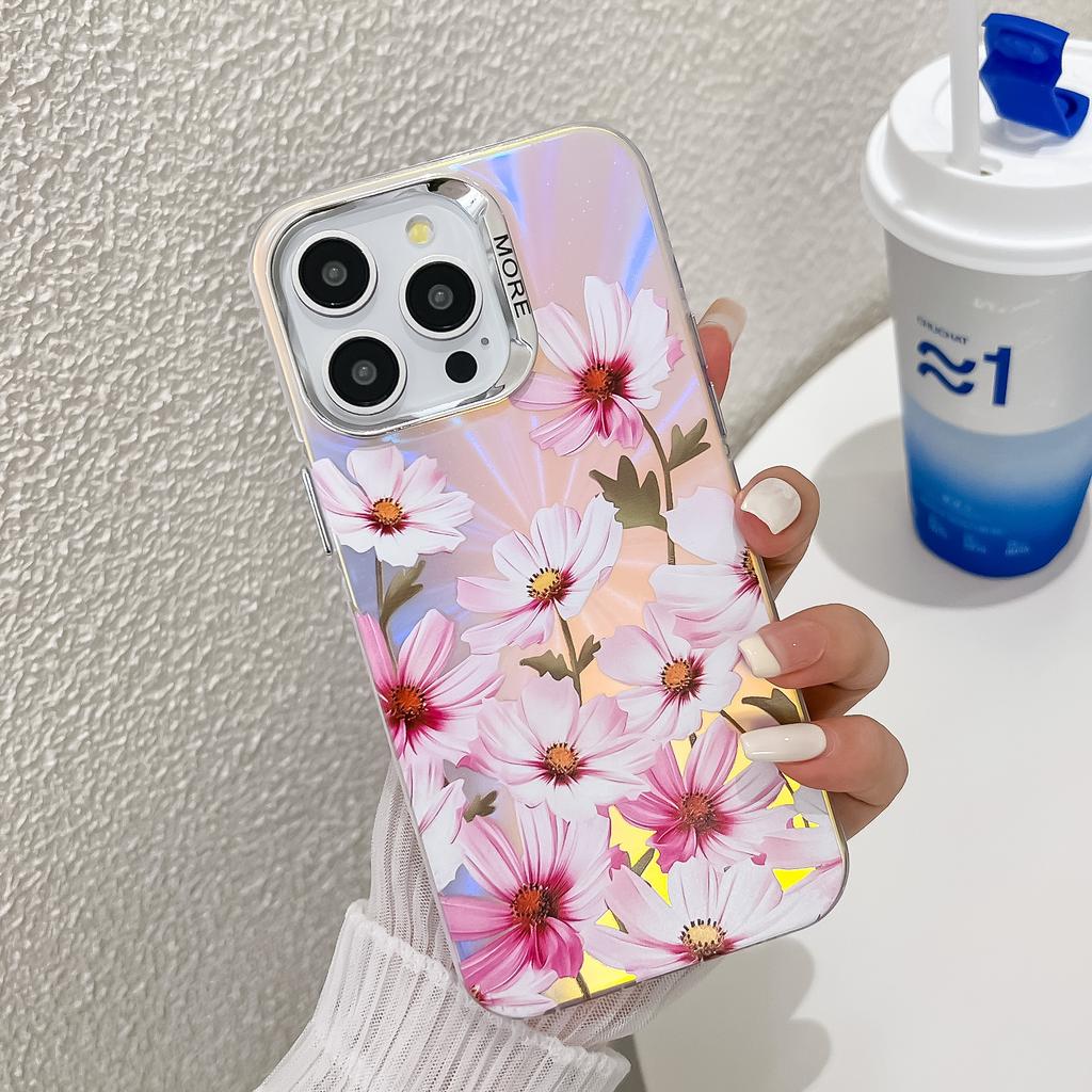 For iPhone 15 Pro Case Stylish Flower Pattern Electroplated Anti-Drop Phone Cover