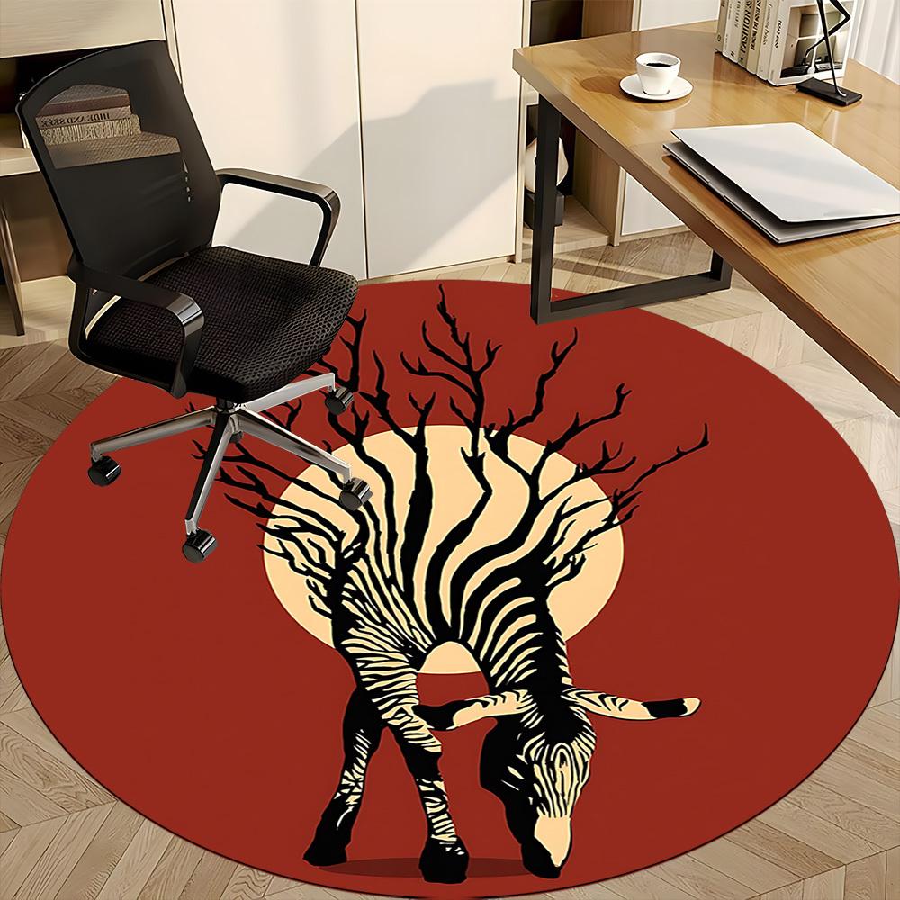 1pc Zebra Tree Office Round Area Rug, Indoor Mat Suitable ForOffice, Under Office Chairs Bedroom Living Room Home Decor, Room Deco  D041