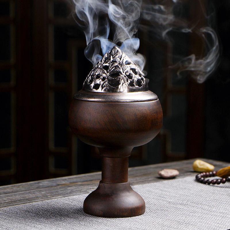 Ebony Large Wooden Sandalwood Incense Burner | Indoor Auspicious Clouds Agarwood Holder | Creative Tea Ceremony Ornament
