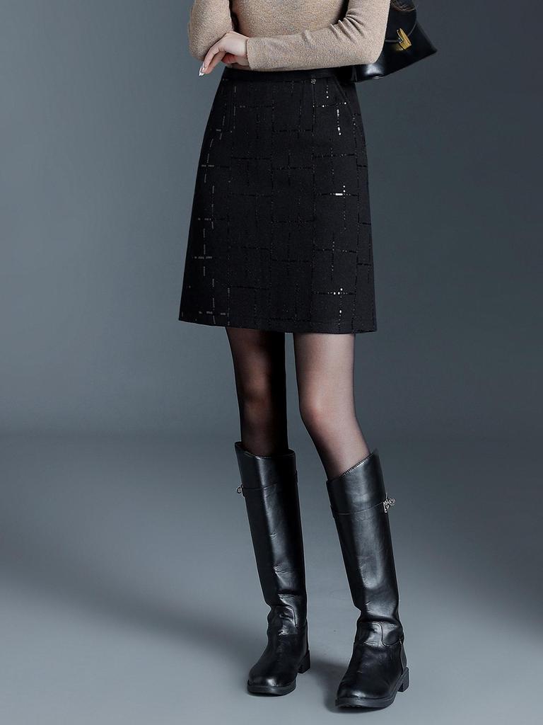 Little Coco Stylish Sequined A-line Mini Skirt, Winter 2025, High-Waisted, Slimming, Elegant, Hip-Hugging for Commuting
