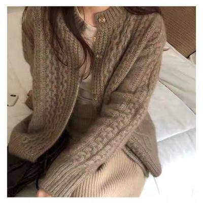 High Quality Autumn and Winter Wool Cardigan Women's Round Neck Loose Sweater Jacket Thick Lazy Style Solid Color Sweater for Outer Wear