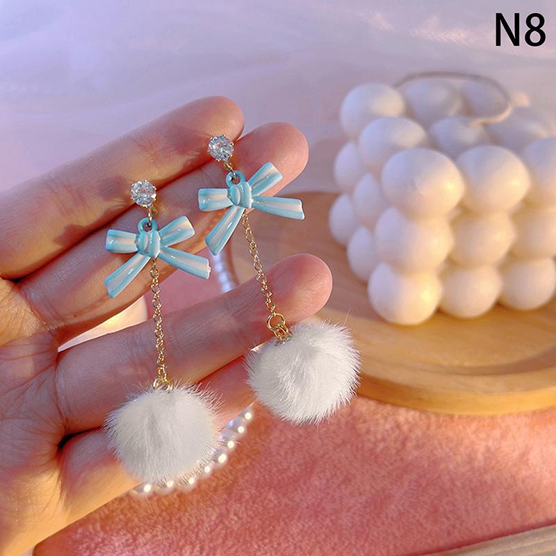 עגילי דוב מצויר צבעוני ענן כדור פרווה פשוטים וחמודים דוב אסימטריים יצירתיים תכשיטי מסיבה מתנה אביזרים