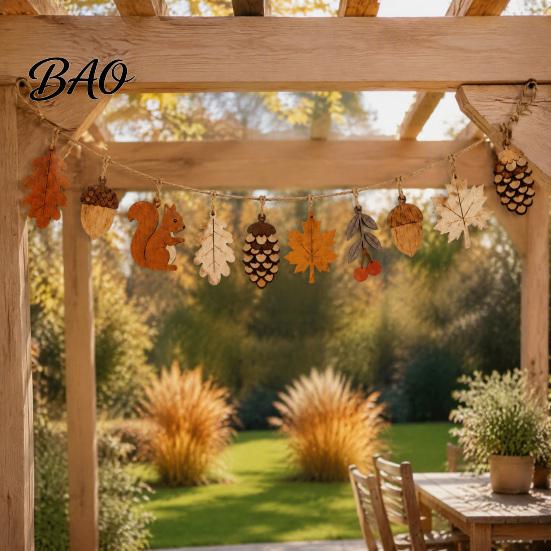Ganzjahres-Heimdekoration Herbst Holzgirlande Dekor, Rustikales Herbst-Hängeornament mit Eichhörnchen Einzigartiger Balkon Ahornblatt Tannenzapfen, Ernte Dankfest