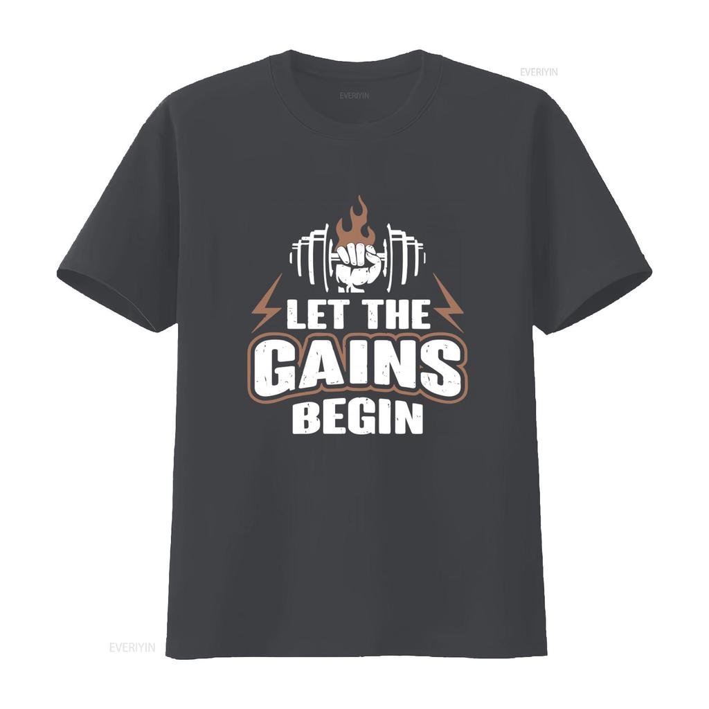Let The Gains Begin Workout Gym T Shirt For Fitness Enthusiasts Vintage Designer Clothes Versatile Homme Soft Slightly