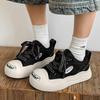 3858 silk pattern open smile canvas shoes new women's thick sole height increase ugly cute big head board shoes low top round head casual