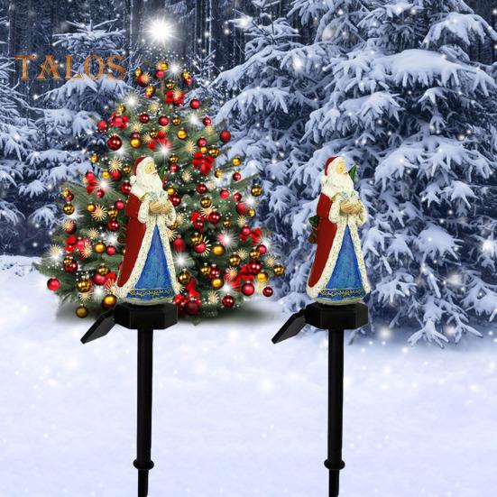 Santa Claus Solar Lights Resin Santa Figurine Waterproof Christmas Stake Light Outdoor Decor Statue Landscape LED Light for Home Yard Lawn