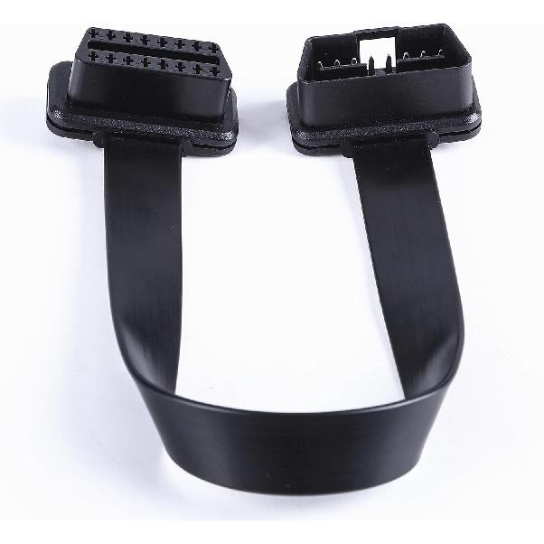 Low Profile OBD 2 OBD Ii Male To Female Ribbon Extension Diagnostic Cable 16P Connected Fully For Scan Tool Code Reader 1Ft/30Cm