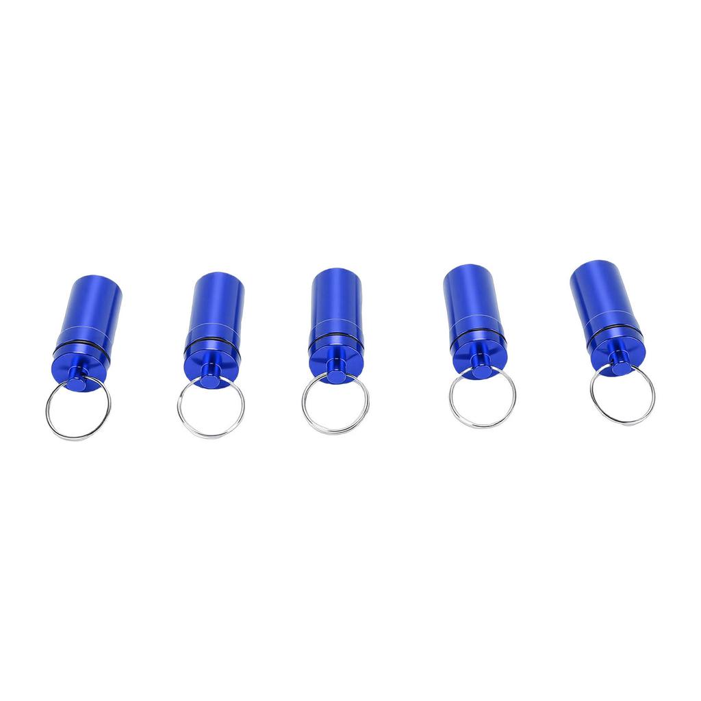 5pcs Mini Keychain Tablets Case Water Proof Aluminum Alloy Portable Outdoor Tablets Container 22x52mm Blue