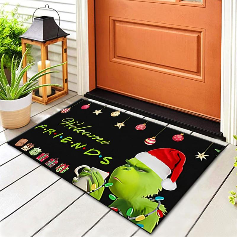 Grinch Christmas Doormat Non-Slip Floor Mat Entryway Hallway Living Room Holiday Decor Square Washable Rug