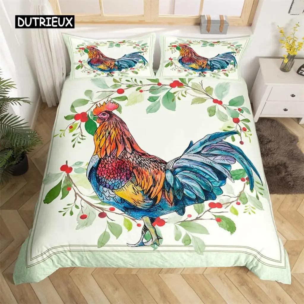 Duvet Cover Pastoral Scenery Animal Chicken Twin Country Sunflower Rooster Comforter Cover Microfiber Rustic Barn Bedding Set