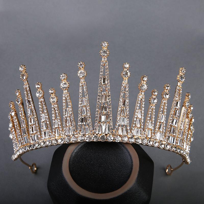 New Round Bridal Crown European and American Baroque Rhinestone Crown Wedding Dress Crown Cake Crown