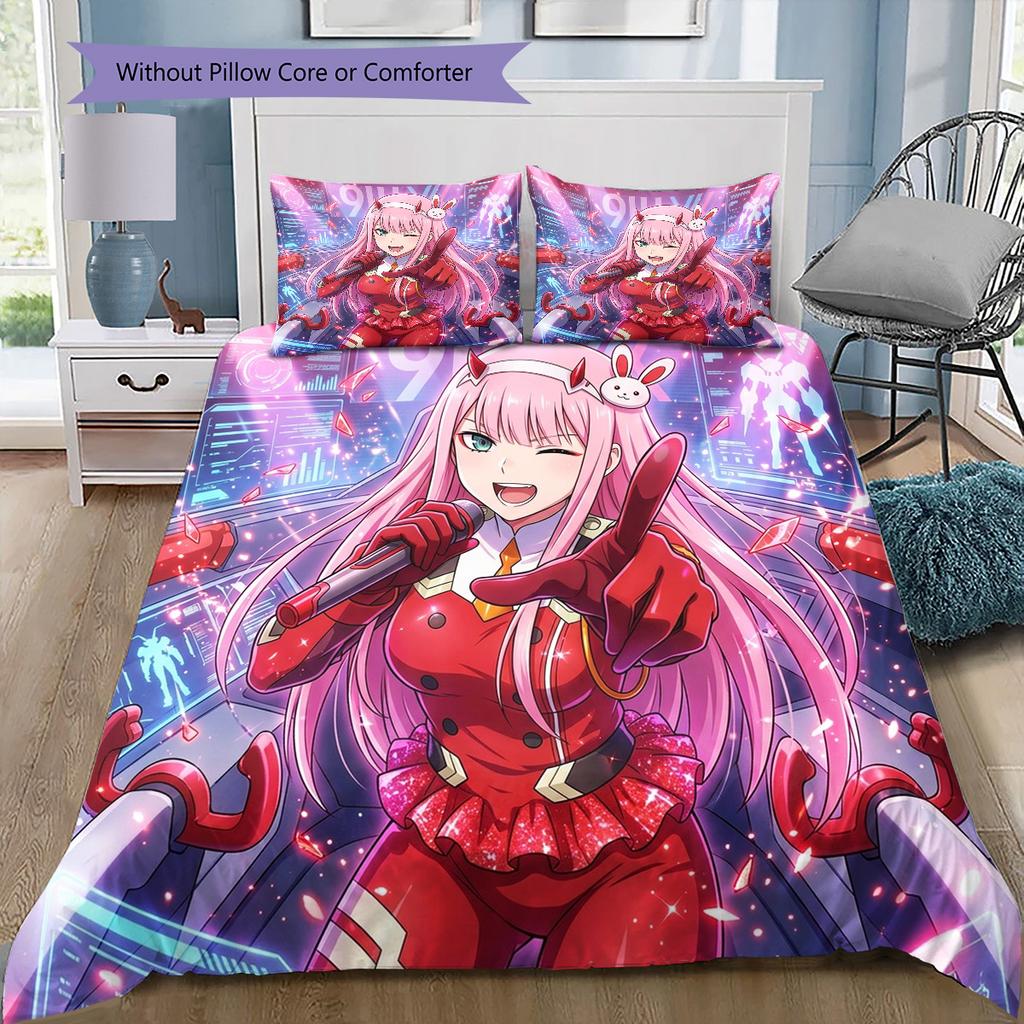 Franxx Pattern Bedding Quilt Set Quilt Cover Pillowcase Home Birthday Gift(1 * duvet cover + 2 * pillowcase, without core)