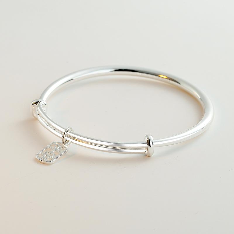 Foot Silver S999 Hollow Out Peace Plate Bracelet China-Chic New Chinese Versatile Women's Push Pull Sterling Silver Bracelet for Girlfriend