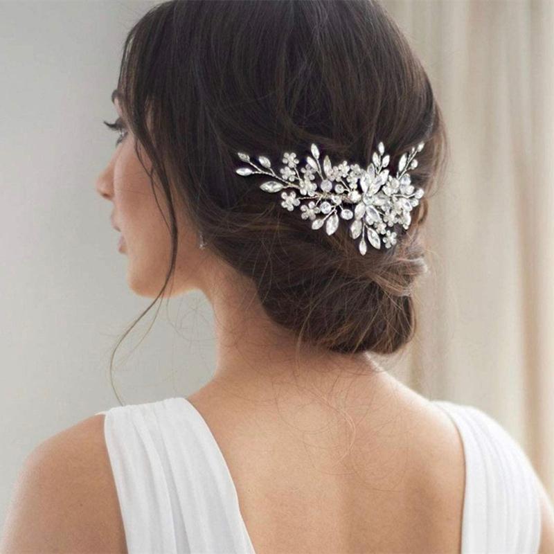 Bridal Crystal Flower Pearl Hair Comb Rhinestone Hairpin Headband Tiara -Wedding Hair Accessories for Women Elegant Jewelry Gift