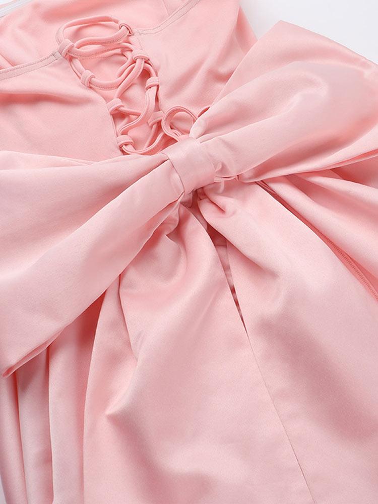 Women's Strapless Bow Short Dress Ladies' Princess Dress Christmas Festival Birthday Pink Black Blue Represent Dresses