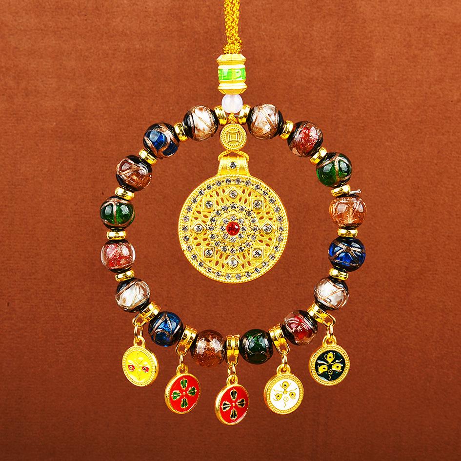 2026 Yellow Jambhala Tibetan-Style Glazed Abacus Car Ornament - Wealth God Decoration