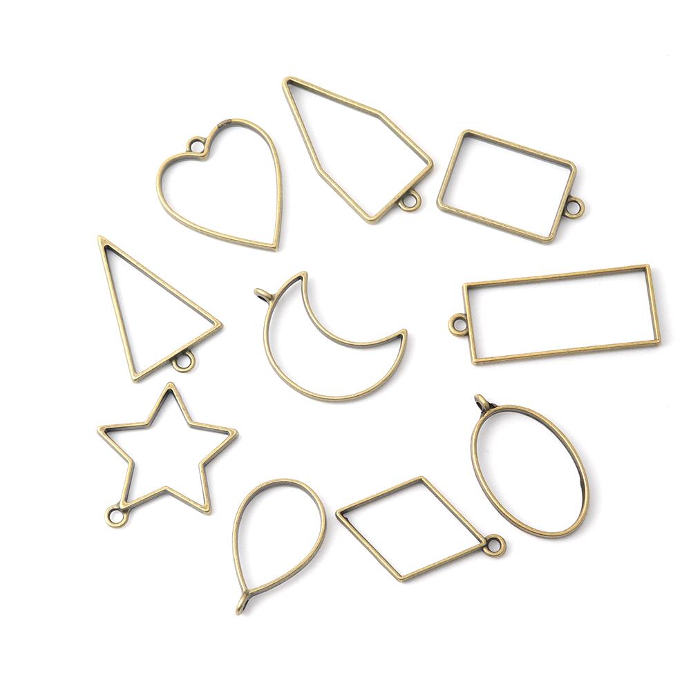 10pcs/set Geometric Figure Charm Hollow Glue Blank Pendant Tray Bezel Charms DIY Handmade Bezel Mold For Jewelry Making Wholesal