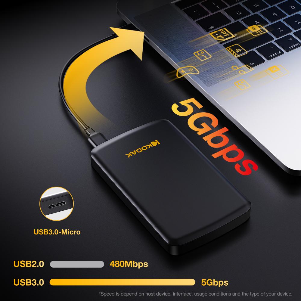 KODAK P150 500GB/1TB 2.5'' Portable External HDD USB 3.0 5Gbps Gaming Storage Disk Compatible for Laptop & Desktop