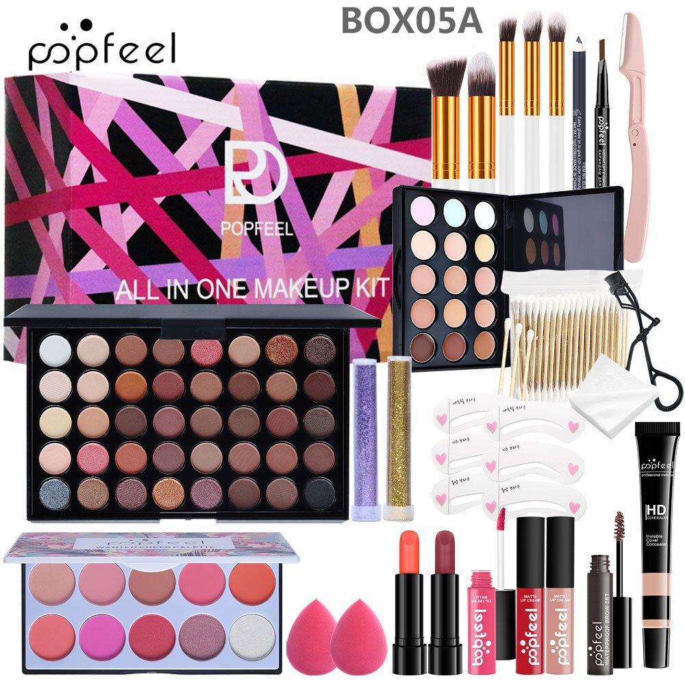 Popfeel Alles-in-één Make-up Set Professionele Volledige Gezicht Cosmetische Set Oogschaduw Palet Lippenstift Foundation Make-up Kwasten Cadeaubox voor Vrouwen