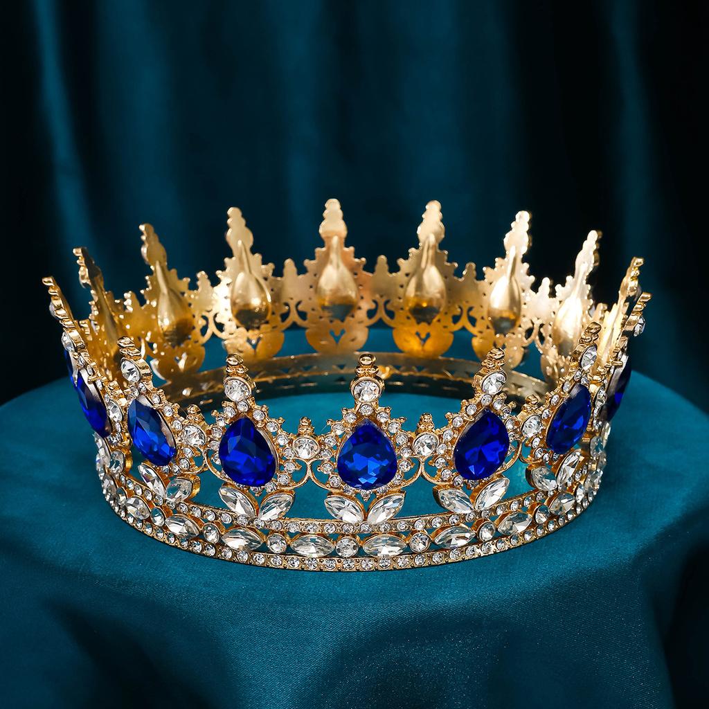 Diademi da sposa rotondi di lusso in stile barocco, con strass e cristalli, perfetti per regine e regine.