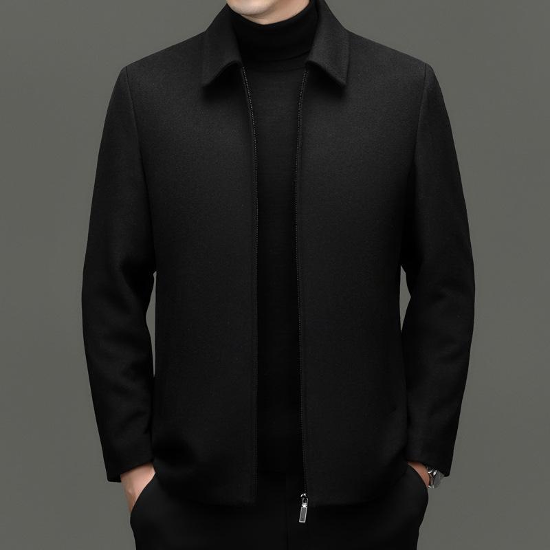 2025 Men's Business Casual Wool Coat for Middle-aged Men - Zipper Woolen Jacket for Autumn/Winter