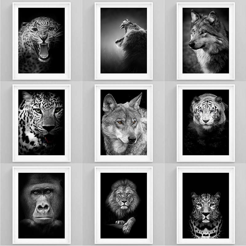 Black White Animal Wall Art Prints Unframed Modern Wild Lion Tiger Gorilla Posters for Living Room Bedroom Decor