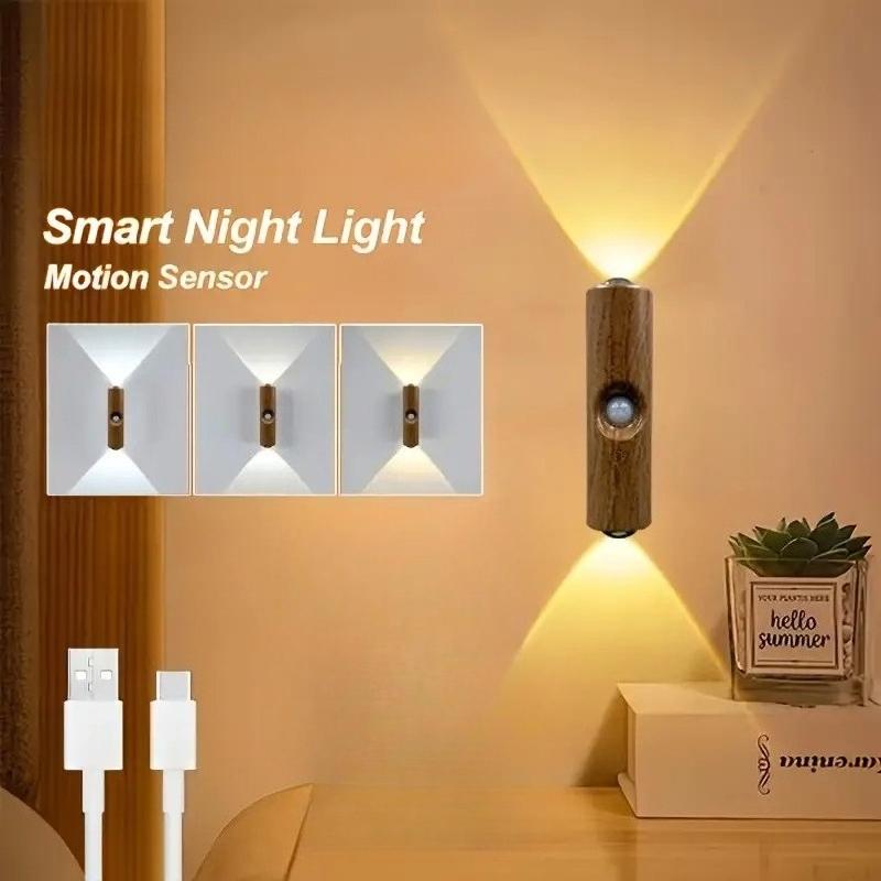 1/2/3pcs Walnut Color LED Smart Light Motion Sensor Charging LED Wall Light Suitable for Corridors Kitchens Wardrobes Bedrooms