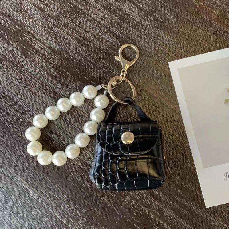 Elegant Pearls Bag Pendant Keychain Decoration Hand Making Earphone Storage Accessory Keys Jewelry Mini Leathers Bags