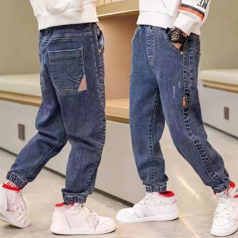 Boys' Jeans Plus Velvet Autumn and Winter Big Children's Trend Pants All-in-one Velvet Children's Trousers