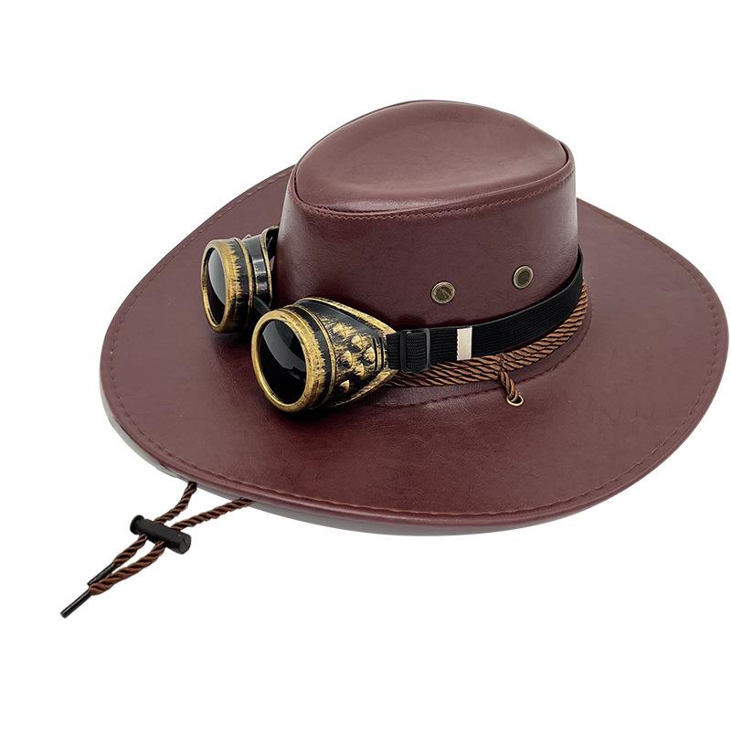 Pălărie Cowboy din Piele PU Western - Unisex Bor Larg Jazz Umbrar pentru Călătorii în Aer Liber