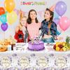 MEHOFOND 3pcs Purple Happy Birthday Tablecloths for Girls, 108x54“ Pastel Violet Floral Dripping Glitter Bday Disposable Table Cover,Spring Flowers