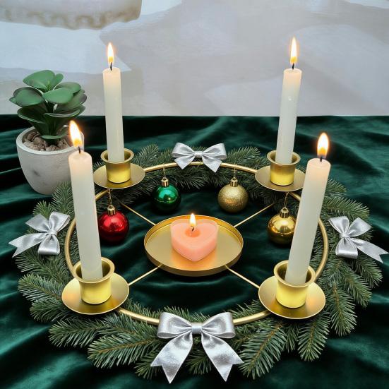 Yousheng Advent Wreath Candle Holder Christmas Candle Ring Stand for 4/5 Taper Candles Gold Metal Advent Wreath Ring for Christmas Holiday Home Party