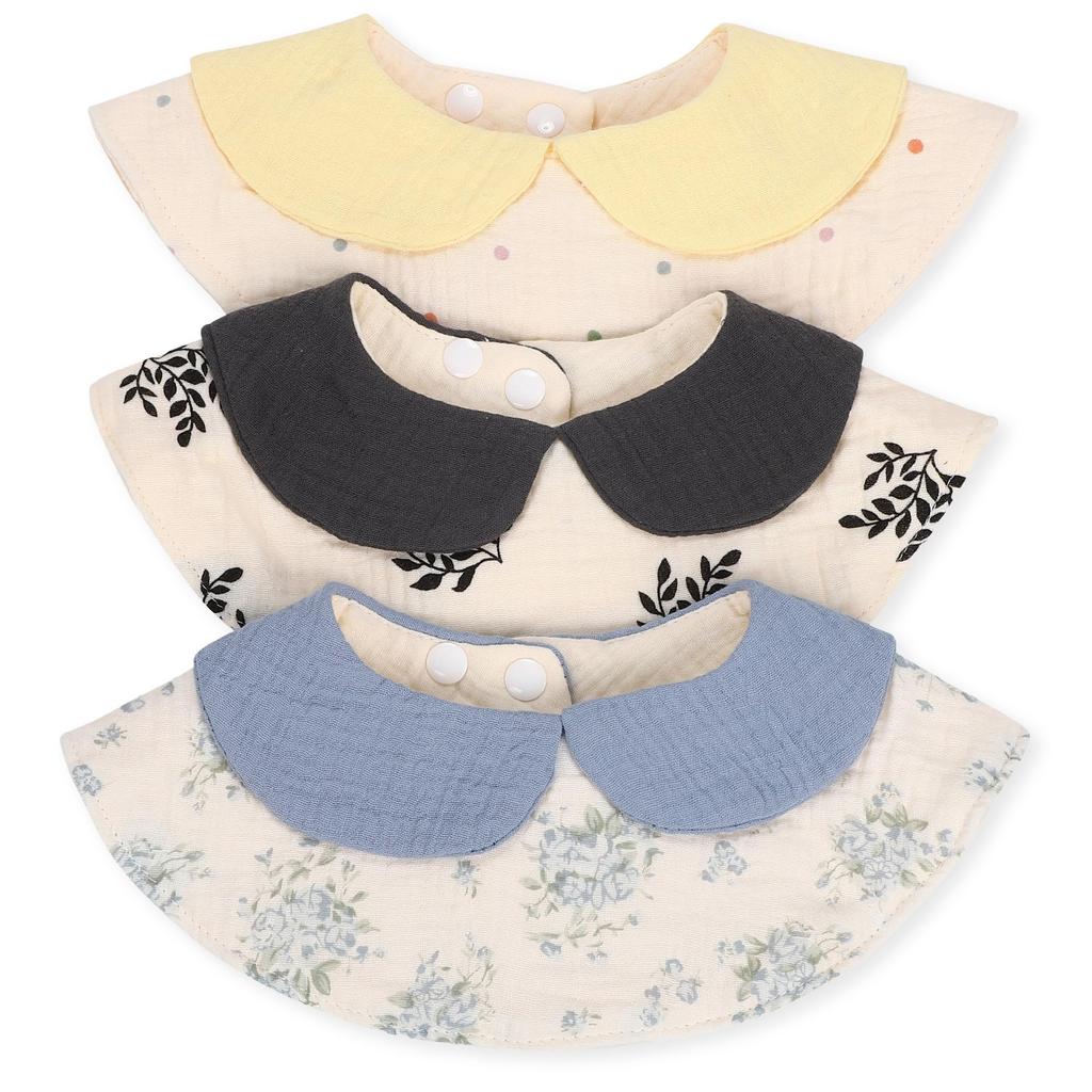 Lipilea Bibs with Collar for Girls and Set of 3 Boys, 360° Angles, 6-Layer Gauze, 100% Cotton, (D. Popular)
