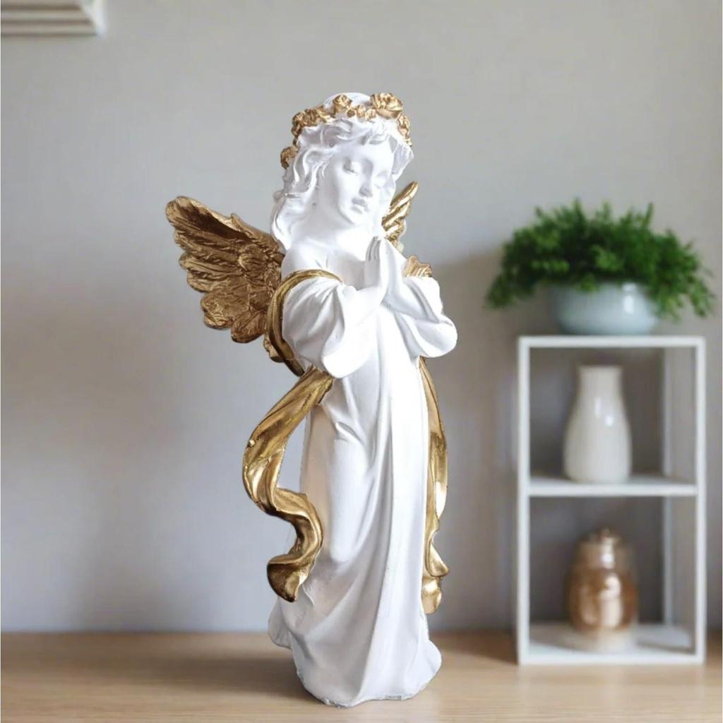 White Praying Angel Statue With Wings Figurine For Home Living Room Garden Shelf Mantel Decor Decoration Gifting Item