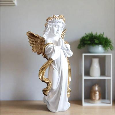 Weiße betende Engel Statue mit Flügeln Figur für Zuhause Wohnzimmer Garten Regal Kaminsims Deko Dekoration Geschenkartikel