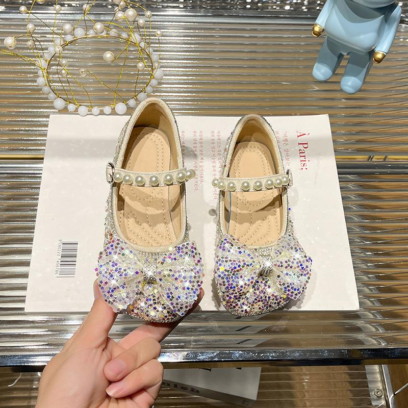 Children's crystal princess shoes spring and autumn children's versatile single shoes soft-soled baby leather shoes
