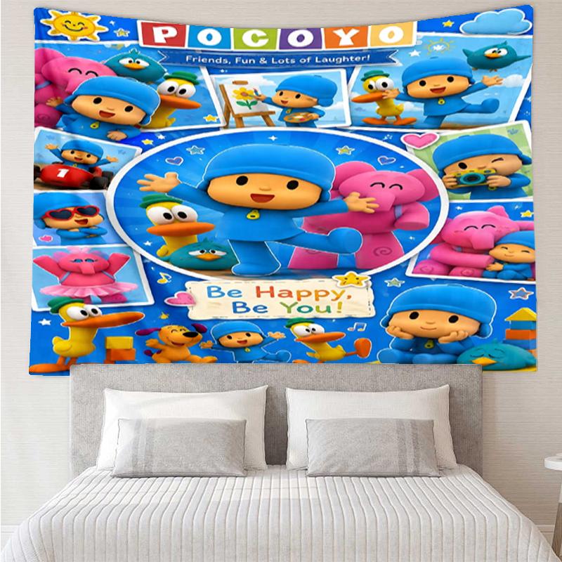 Pocoyo Print Tapestry, Backdrop, Easy Setup, Ideal for Bedroom, Office & Living Room, with Aesthetic Wall Hanging Decor.