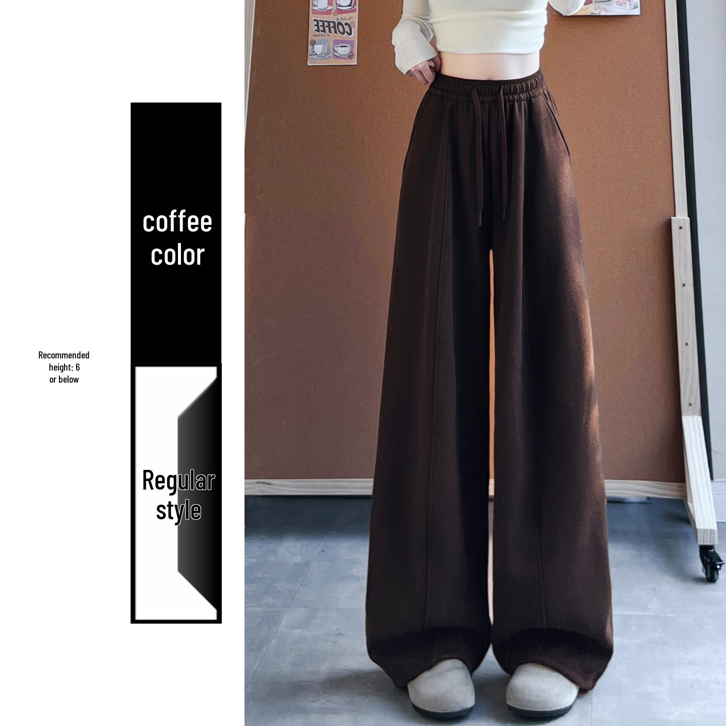

Petite High-Waisted Dark Gray Plus Velvet Wide-Leg Pants for Women - Spring 2026 Collection L