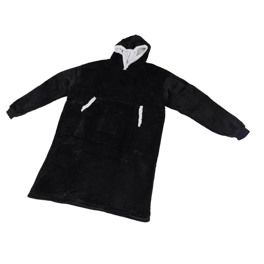 Blanket Sweatshirt Black 160cm Bust 120cm Length Warm Cozy Plush Blanket Hoodie for Home Outdoor