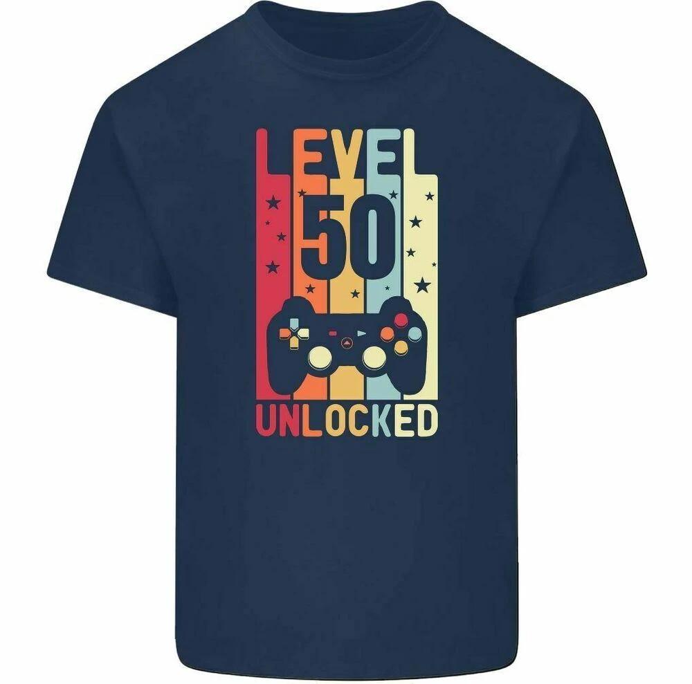 50th Birthday T-Shirt 1975 Mens Funny LEVEL UNLOCKED 50 Year Old Gaming Tee Tops Graphic T Shirts Men Clothing Cotton Shirts