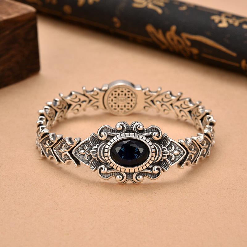 New European and American Style S925 Sterling Silver Pattern Fashion Bracelet Men's High-end Gift Temperament Versatile Jewelry