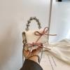 Fashion PU Leather Mini Flap Crossbody Bags  New Women Delicate Bead Handle Party Clutch Lady Cute Chains Square Bag