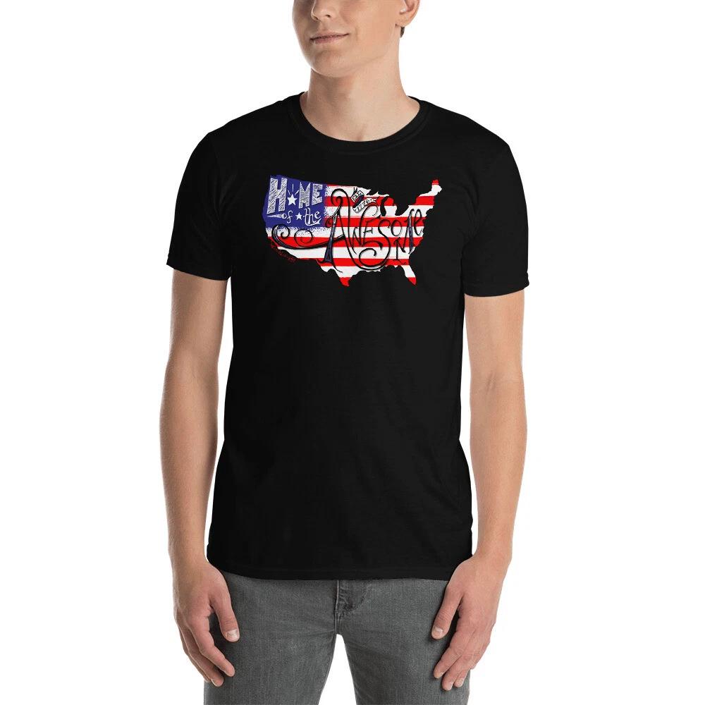 USA Home of the Awesome Hand Lettered Map Unisex T-Shirt Fourth of July Merica 4XL