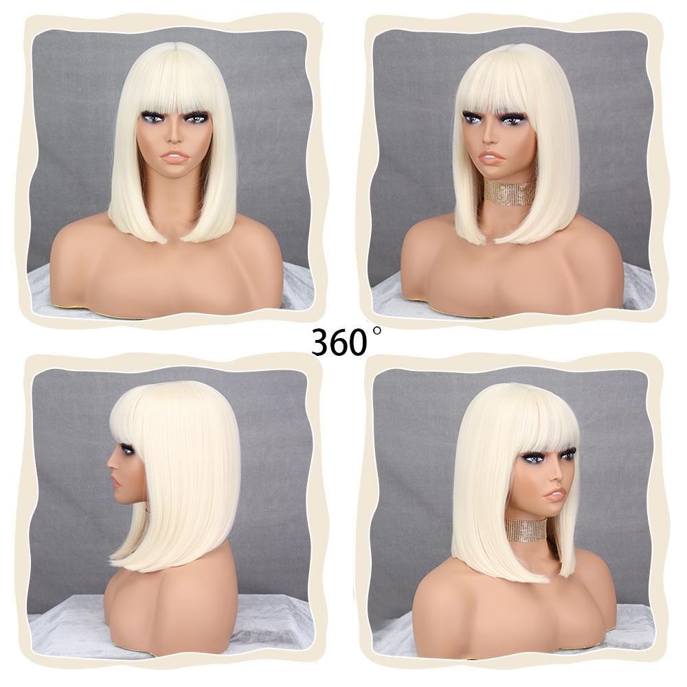 MISSQUEEN Short Bob Red Wine Wig with Bangs Synthetic Wigs for Women Straight Heat Resistant Lolita Cosplay Party Hair