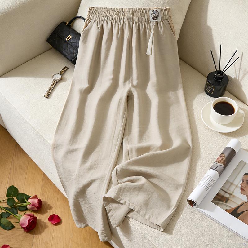 

2026 Spring/Summer Women s Loose Slimming Wide-Leg Cropped Trousers - Cherry Blossom Style 3XL бежевый