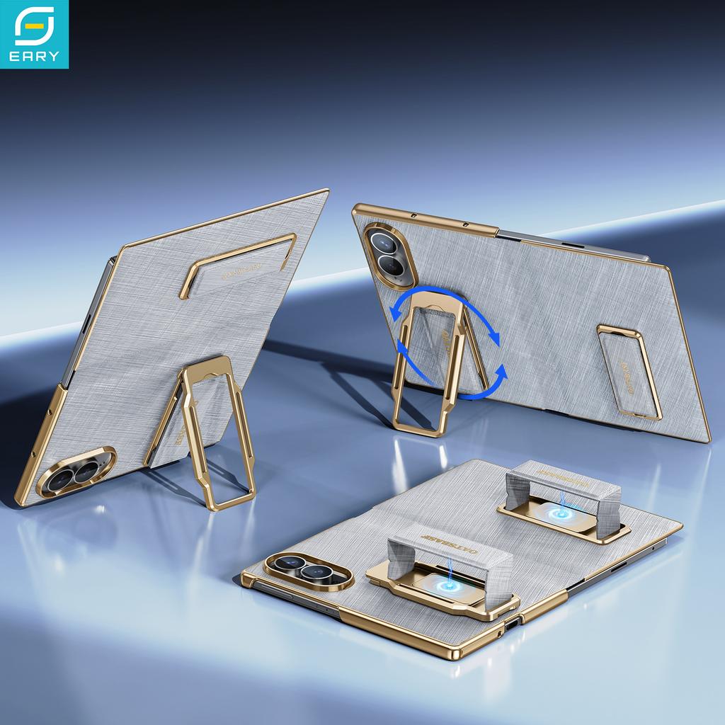 for Samsung Galaxy Z Fold 8 Bumper Case Leather With Dual Wristband 360°Rotate Stand Anti-Drop Protection Full Phone Cover