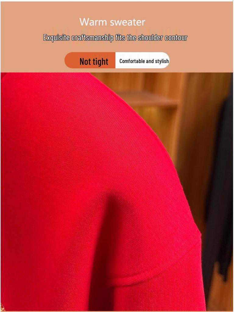 2025 Year of the Horse Men's Red Hoodie - Winter Warmth, Plus Velvet, Thickened, Round Neck